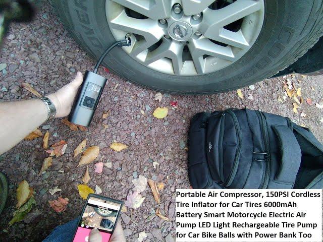 Portable Air Compressor, 150PSI Cordless Tire Inflator for Car Tires, Pickups,  6000mAh Battery