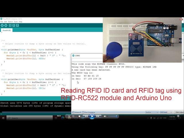 Simple RFID tag and cad reading using RFID- RC522 scanner and Arduino Uno.