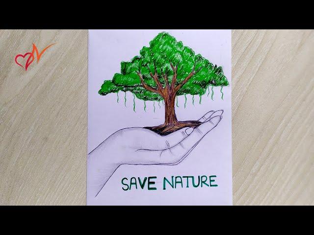 Hand holding tree drawing | Save Nature Stop Cutting Tree | Awareness drawing