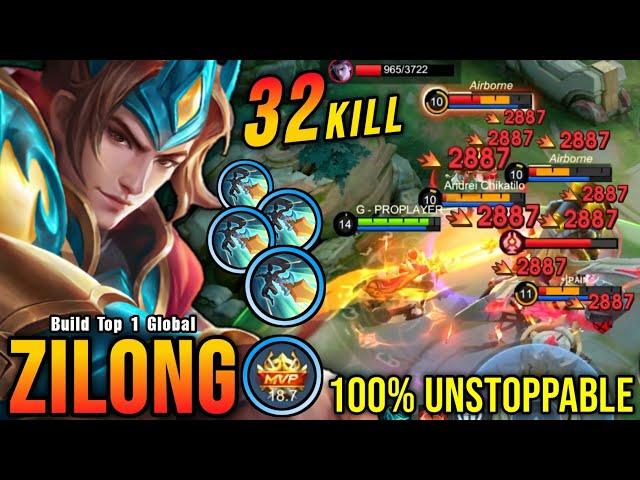 32 Kills No Death!! Zilong MVP 18.7 Points 100% UNSTOPPABLE!! - Build Top 1 Global Zilong ~ MLBB