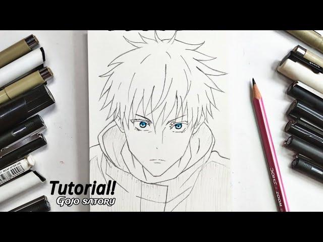 How to draw Gojo satoru with pencil || step by step || Jujutsu Kaisen || Anime drawing