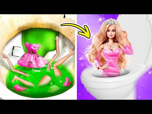 Doll is ruined in toilet!! ‍️ From ugly broke to beautiful rich Barbie extreme makeover