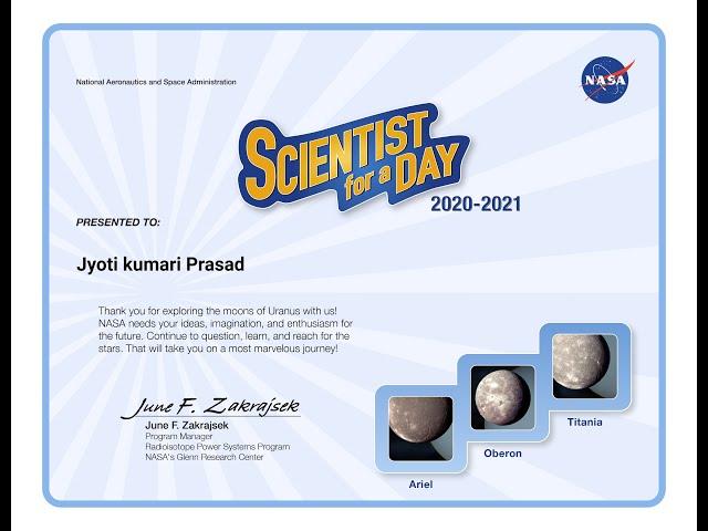 Scientist of the day certificate| Nasa certificate| online Nasa e-certificate