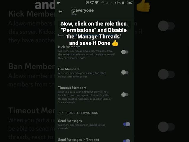 How to Disable Manage Threads permission in a role in Discord Mobile #roduz #discord #permissions