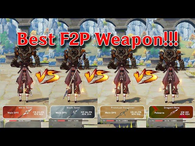 Best F2P WEAPON for Hu Tao!!  Dragon's bane or White Tassel?? DMG comparison gameplay!!