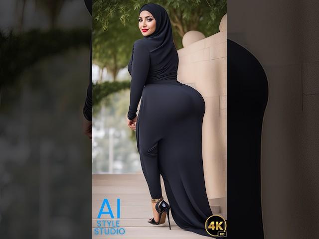 4K AI Art Lookbook Video of Arabian AI Girl ｜ Chic Hijabi AI Girl with Big Back