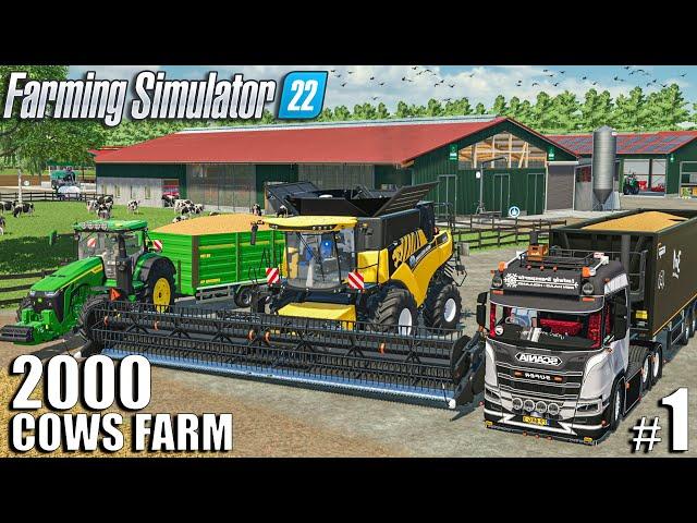 Setting up the Farm and Wheat Harvest | 2000 Cows Farm | Episode #1 | Farming Simulator 22