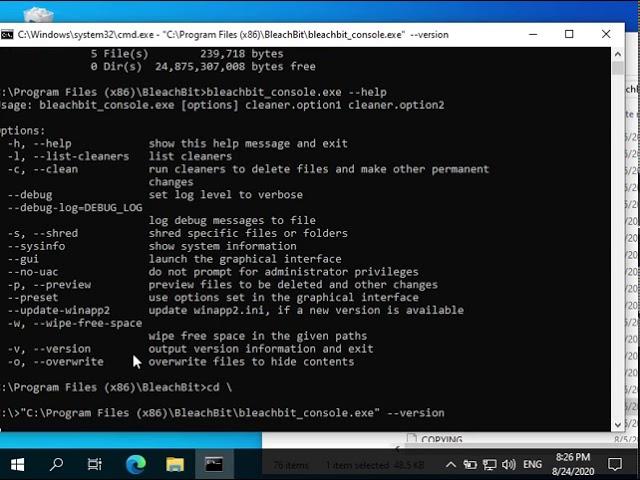 Introduction to BleachBit command line for Windows