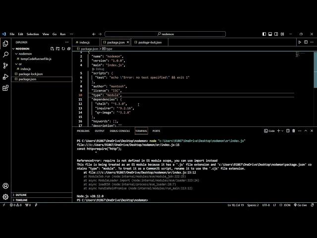 const http=require("http");   ^ReferenceError: require is not defined in ES module scope,# IN nodejs