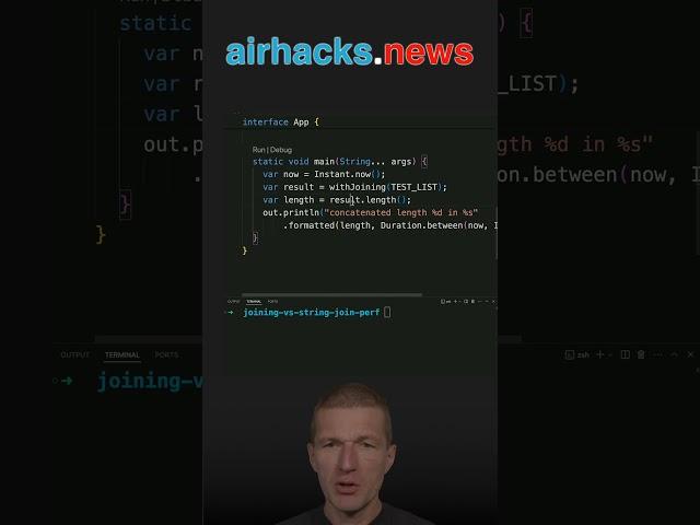 What is Faster: String.join or Collectors.joining? #java #shorts #coding #airhacks