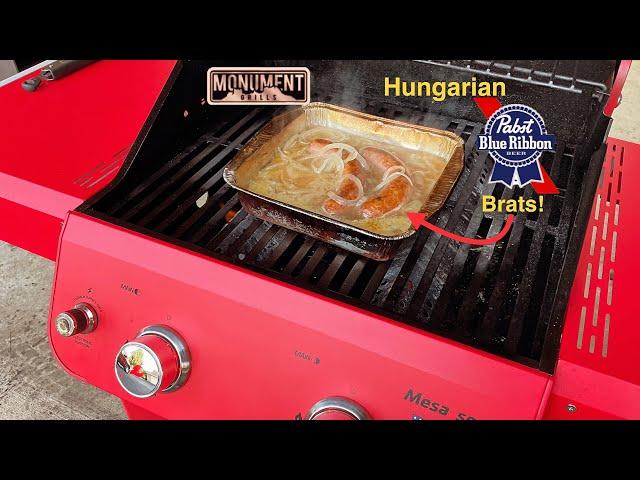 PBR Roasted  Hungarian Beer Brats! / On The Monument Grills Mesa 200R Awesome Gas Grill!