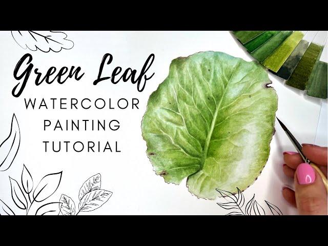 Green Leaf Watercolor painting Tutorial  Bergenia Leaf  How to paint Realistic with Watercolors