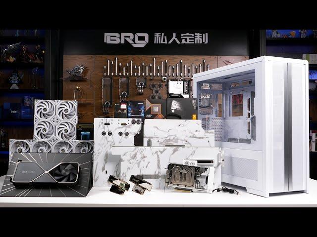 「BRO」4K Water Cooled PC Build Lian Li V3000+White marble AMD 9950X 联立V3000+白色大理石 #pcbuild  #99050X