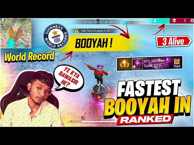 WORLD RECORD FASTEST BOOYAH (ONLY 3 ALIVE) IN BR RANKED - GARENA FREEFIRE