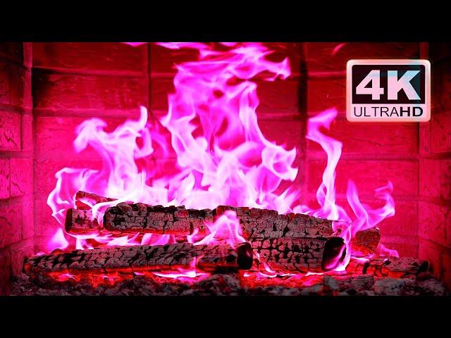  PINK FIRE 4K. Magic Fireplace with Crackling Fire Sounds