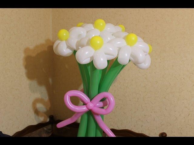 Ромашка из воздушных шаров цветы букет с бантом Daisy of balloons