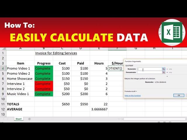 How To: Calculate Sums, Averages, Hourly Rates & Other Functions in Microsoft Excel