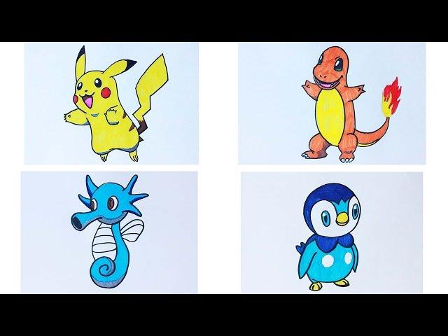 Как нарисовать покемонов:пикачу , чармандер, хорси, пиплап How to draw POKEMON | Art School