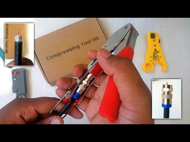 ALL DISH Coaxial Cable Stripping & Compression Tool Kit unboxing | rg6 connector installation