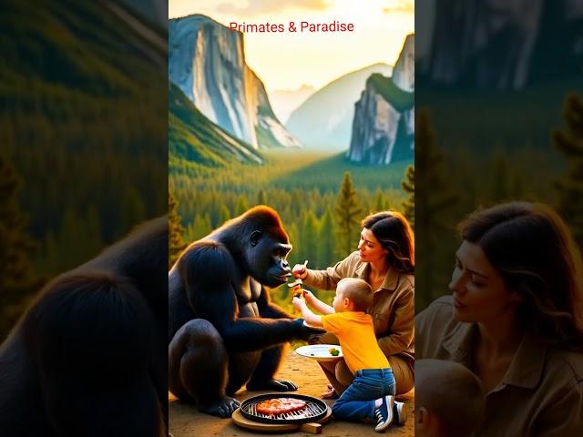 "A Unique BBQ Adventure with a Gorilla in Nature" #explorenature #monkey #wildwonders #cute #gorilla