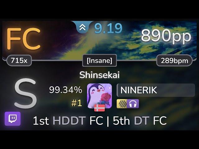  9.2⭐ NINERIK | Shiraishi - Shinsekai [Insane] +HDNC 99.34% FC #1 | 890pp - osu!