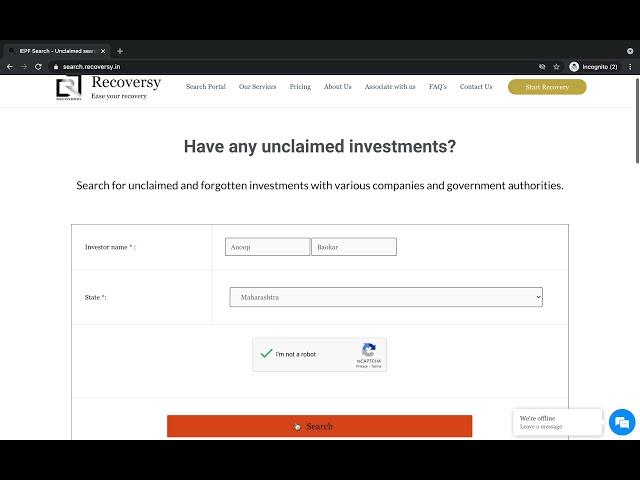 Recoversy search platform demo