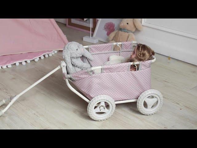 Olivia’s Little World Kids Baby Doll Push Pull Along Carriage, Toy Wagon & Cart Playset, Pink/Grey