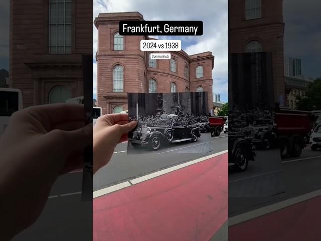 Adolf Hitler visited Frankfurt in 1938. the building in the back got destroyed after war