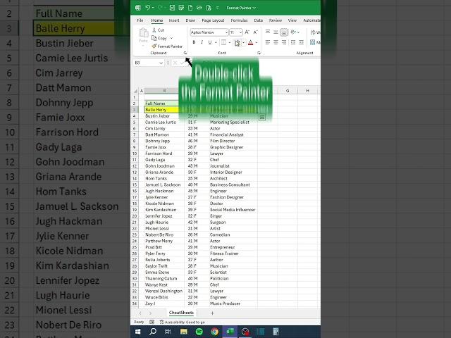 Format Painter in Excel  #excel #paint #data