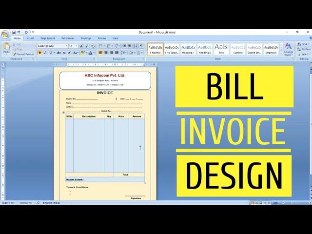 How to Create an Invoice in Microsoft Word | Bill Design in Microsoft Word