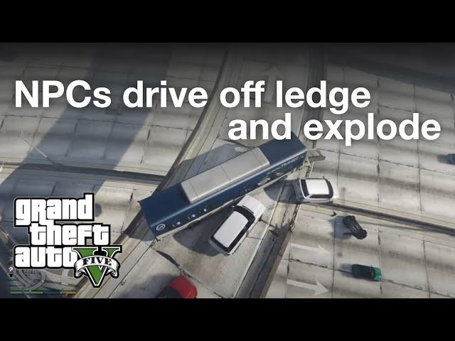 GTA V - NPCs drive off overpass and cause never-ending chain reaction explosions