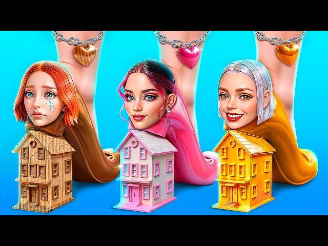 Rich Girl vs Poor Girl vs Giga Rich Girl! 24 Hours House Challenge