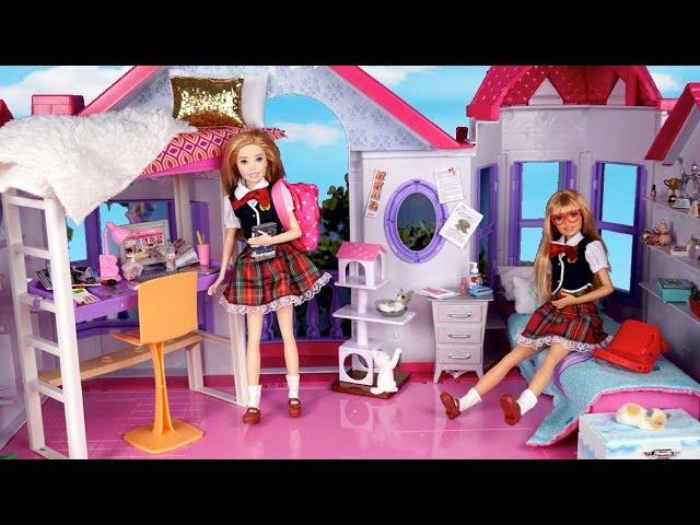 Barbie Doll New Twins School Morning Routine - Packing Backpack and Lunchbox