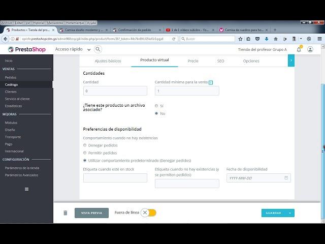 Alta productos virtuales con Prestashop 1.7 video V