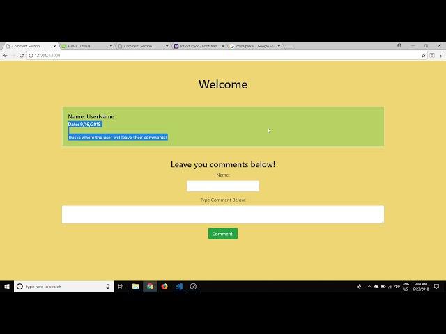 nodeJS/MySQL Comment Section (part 1) - Front End (HTML/CSS/BootStrap)