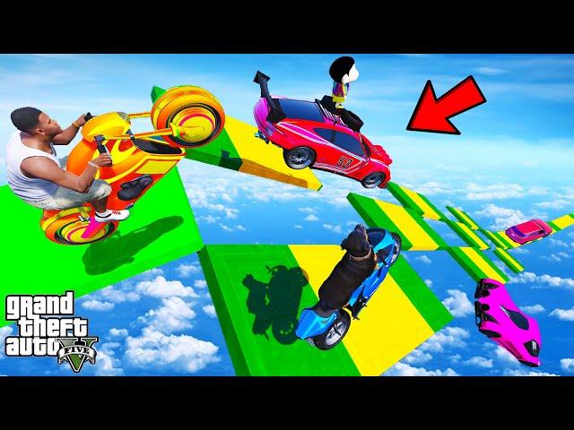 FRANKLIN TRIED IMPOSSIBLE PUZZLE GAP BLOCKS MEGA RAMP PARKOUR CHALLENGE IN GTA 5 | SHINCHAN and CHOP
