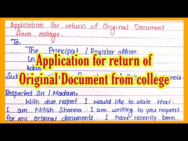 Application to the principal for return original document l Original document return application l