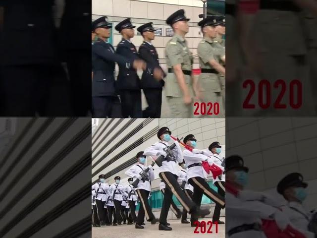Hong Kong police goose step in Chinese PLA military style