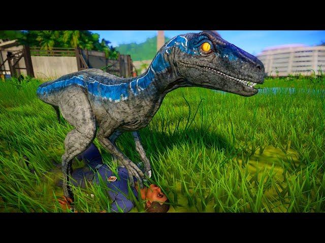 Blue vs Indoraptor Breakout & Fight - Jurassic World Evolution Dinosaurs Fighting