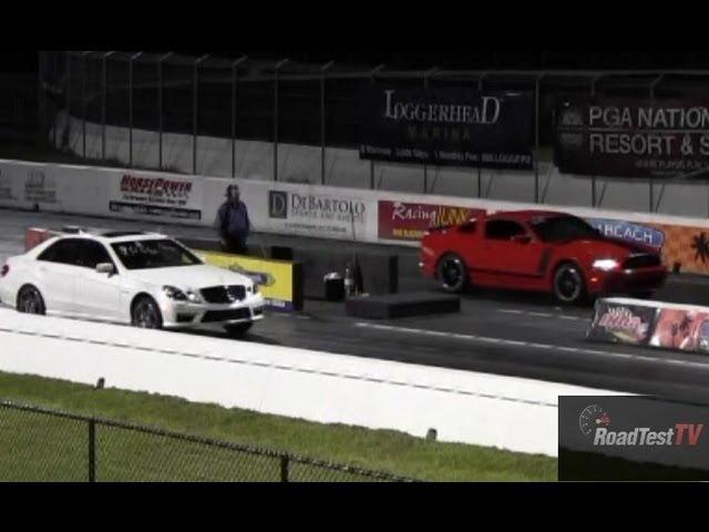 2013 Boss 302 vs 2012 Mercedes E63 AMG BiTurbo w/ RENNtech Tune - Drag Race - Road Test TV ®