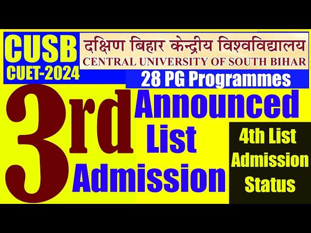 Final Admission List CUSB 28 PG Programmes | 13.07.2024 | Waitlist Confirmation | CUET2024