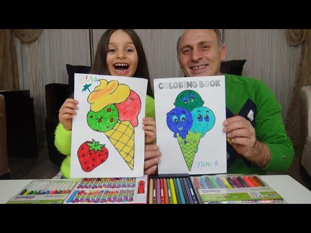Babam İle 3 Renk Dondurma Boyama Challenge | 3 MARKER CHALLENGE!! Funny Kids Video