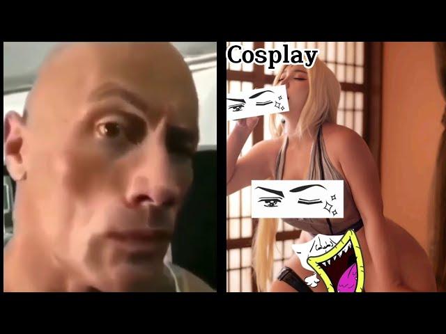 Anime vs Cosplayer ( the rock react ) 