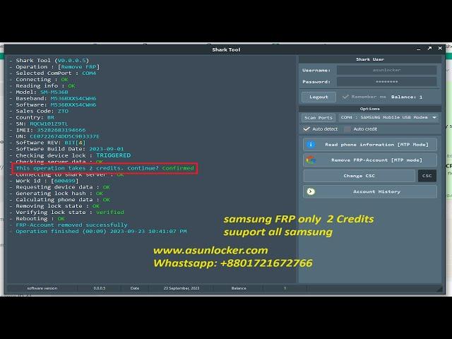 Samsung FRP Remove 2 Credit only- Samsung FRP Remove All support  #sharktool #frp #asunlocker