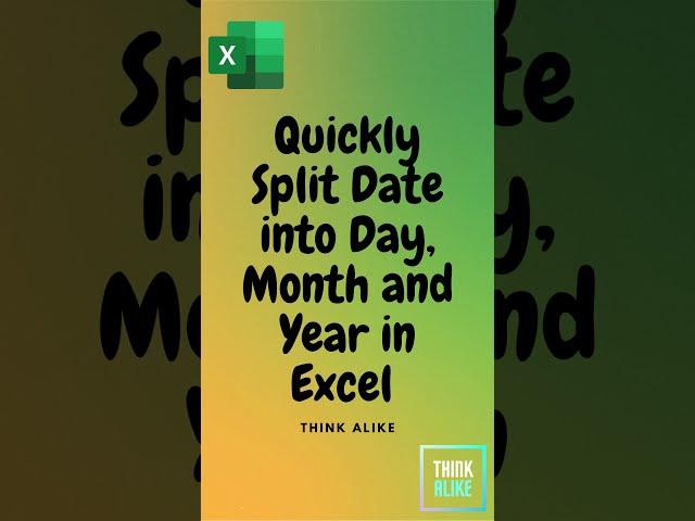 Quickly Split Date into Year, Month and Day in Excel | Split Date in Excel #shorts