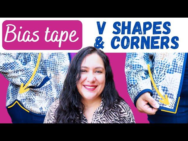 HOW TO sew BIAS TAPE around CORNERS and V shapes (necklines & hems). FUN Sewing tutorial!