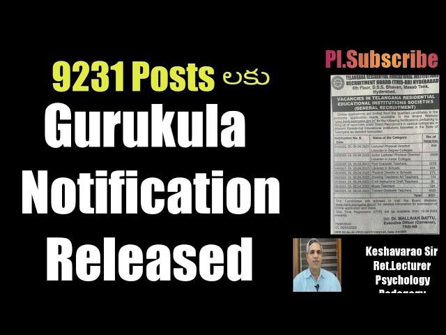 #TS GURUKULA Notification released for 9231 Posts#Keshavarao#Psychology#Pedagogy#