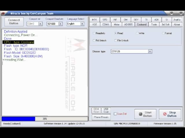 MIRACLE COOLSAND CPU READ FLASH 1st Time