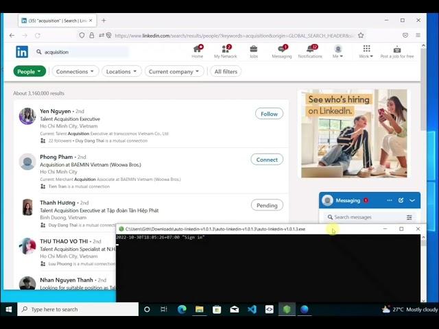 Tool auto search and send messages, connect linkedin