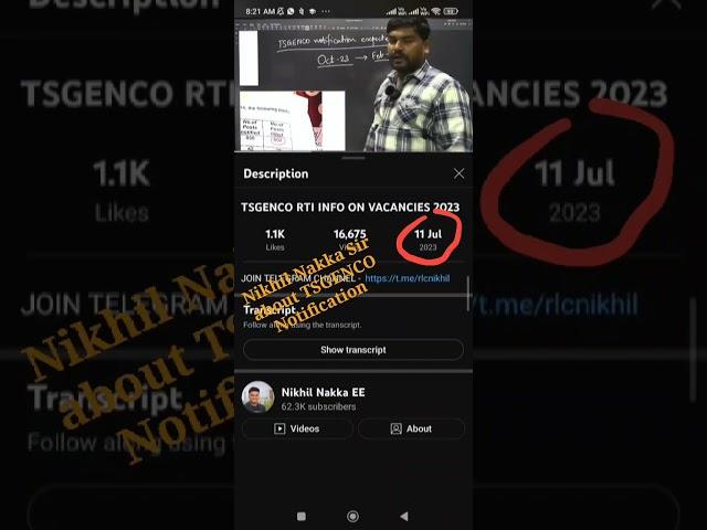 Nikhil Nakka Sir about TSGENCO Notification